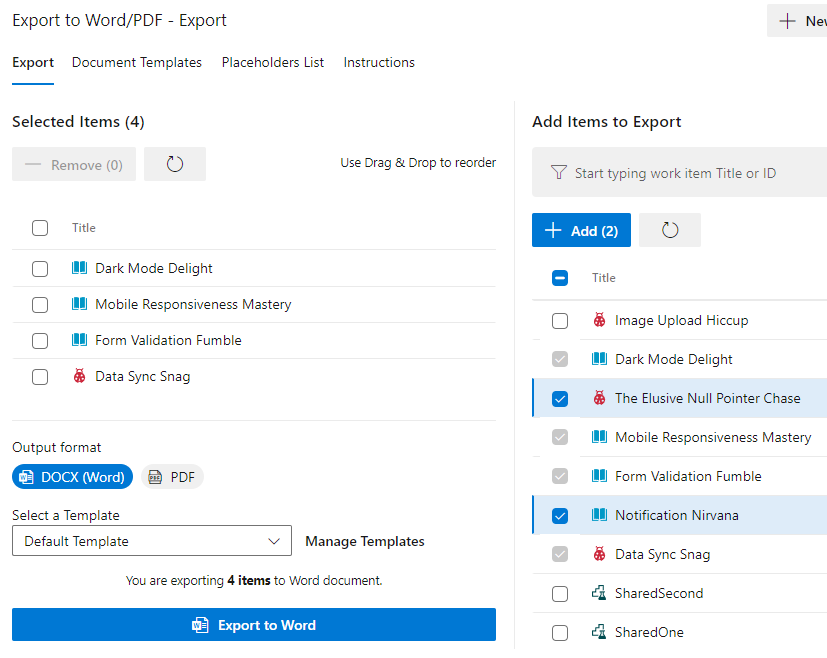 Export from Sprint/Backlog
