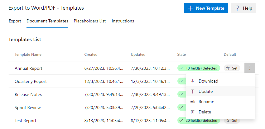 Manage document templates